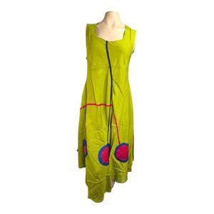 JUNGLEE BILLEE Sleeveless Lime Green Dress Free Size Abstract Hem Rayon #10